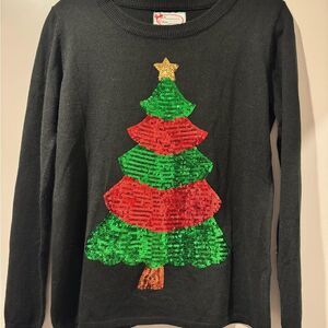 Holiday Time Festive Sequin Tree Sweater - Black